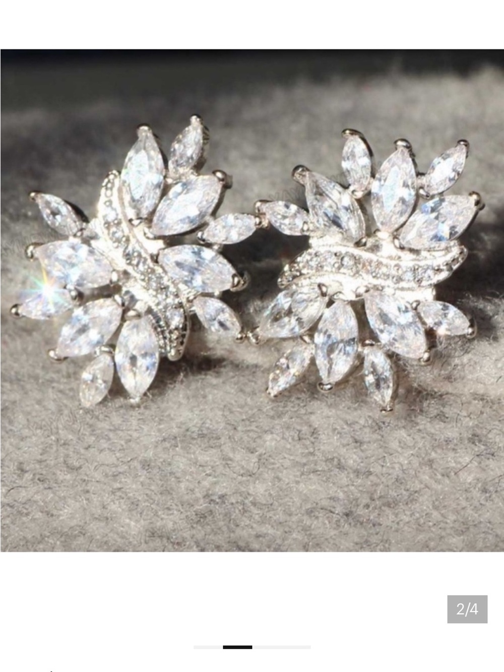 Sterling Silver White Topaz lab created Leaf cluster  Earrings